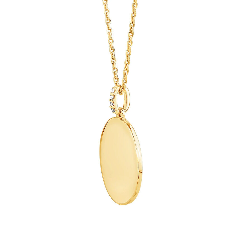 Diamond Accent Engravable Circle Pendant in 10kt Yellow Gold