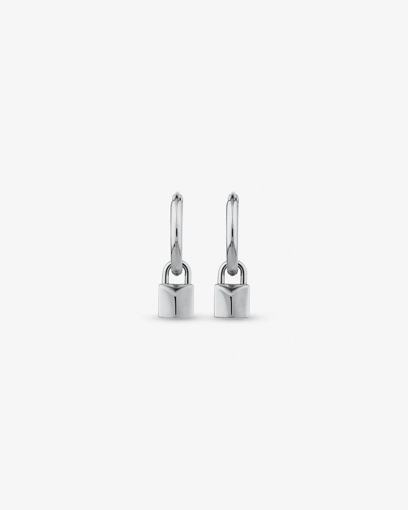 Signature Lock Hoop Huggie Earrings in Sterling Silver