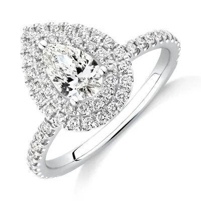 Halo Ring with 0.90 Carat TW of Diamonds 18kt White Gold