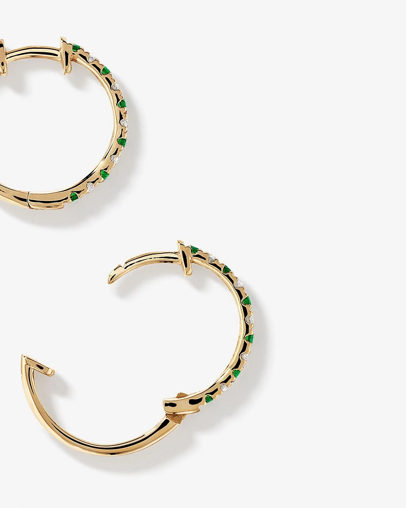 0.22 Carat TW Diamond and Created Emerald Huggie Hoop Earrings in 10kt Yellow Gold