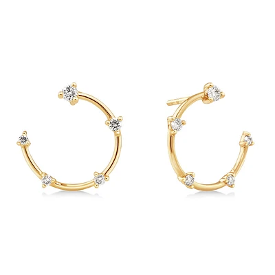 Diamond Studded Open Hoop Earrings in 10kt Yellow Gold