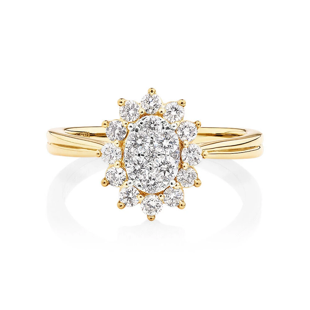 Cluster Ring with 0.62 Carat TW of Diamonds in 14kt Yellow Gold