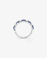 Marquise Cut Ceylon Blue Created Sapphire Gemstone and Diamond Ring in Sterling Silver