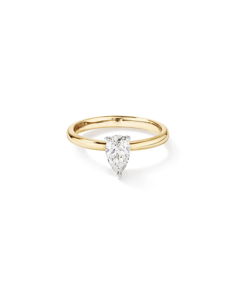 Bague de fiançailles solitaire diamant taille poire certifié TW de 0,70 carat en or jaune et blanc 18 carats