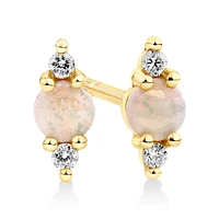 Stud Earrings with Opal & Diamonds in 10kt Yellow Gold