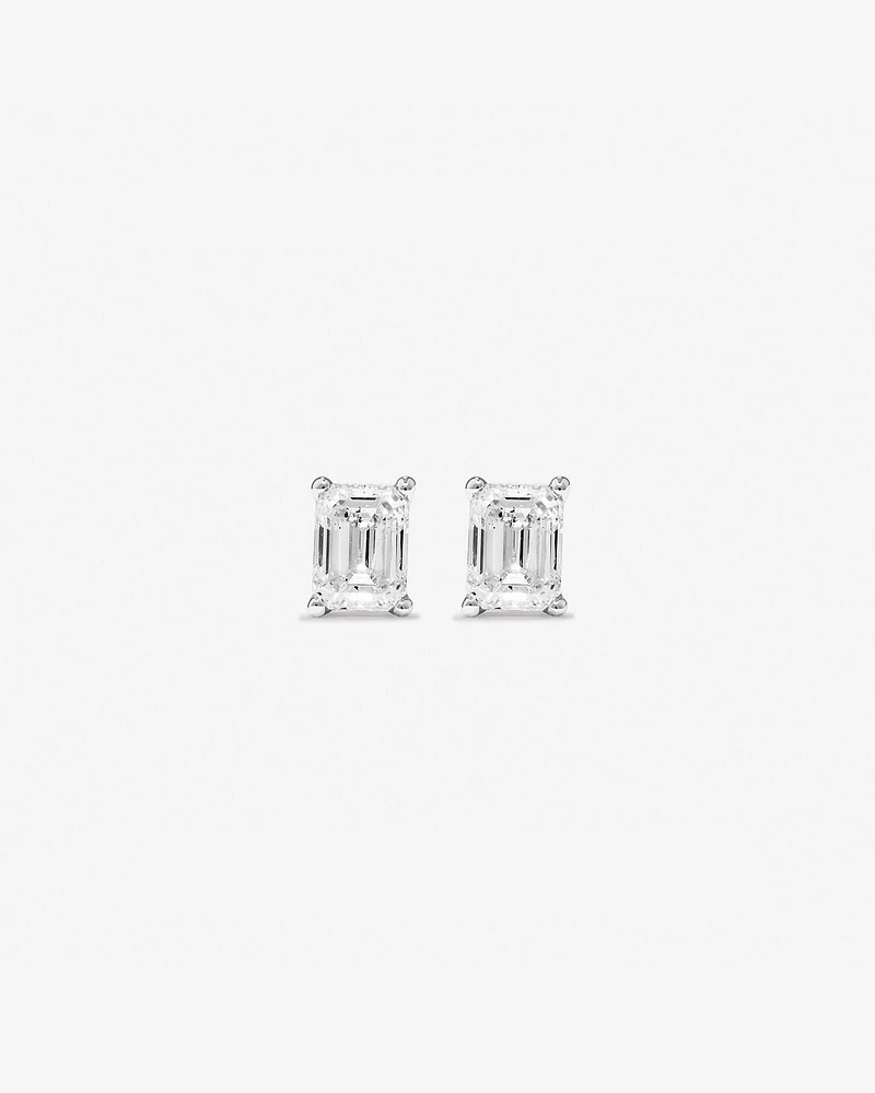 0.50 Carat TW Emerald Cut Diamond Solitaire Stud Earrings in 18kt White Gold