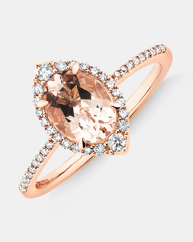 Halo Ring with Morganite & 0.20 Carat TW of Diamonds in 10kt Rose Gold