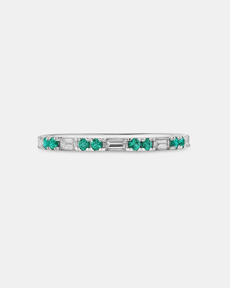 Emerald & Diamond Dot Dash Ring with 0.16 Carat TW in 10kt White Gold