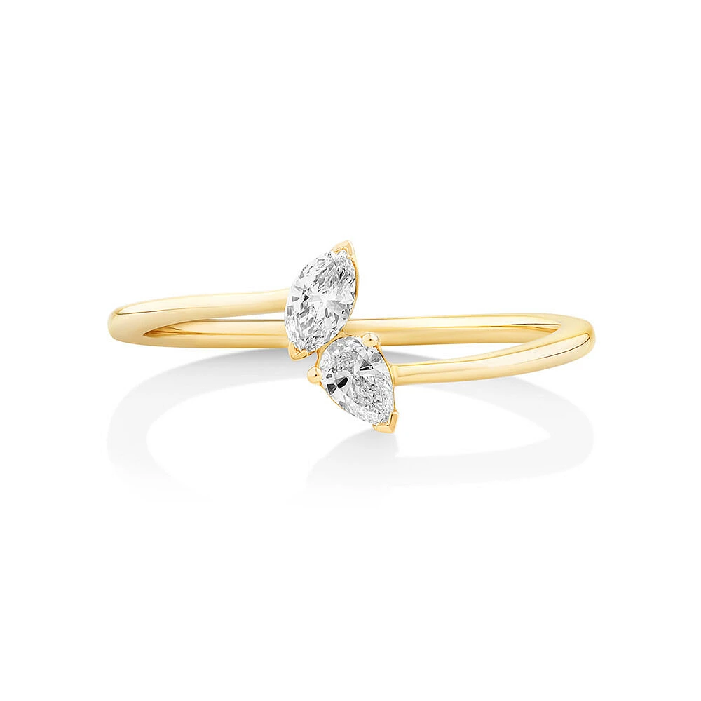 0.24 Carat TW Marquise and Pear Cut Laboratory-Grown Diamond Two Stone Ring in 10kt Yellow Gold
