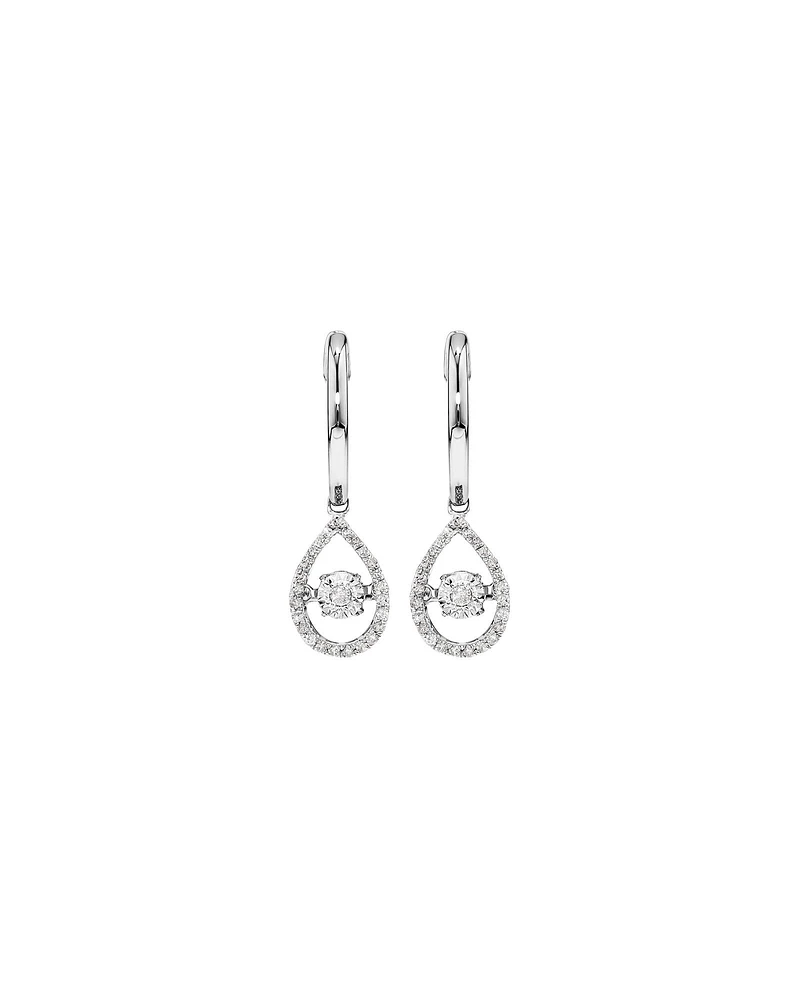 0.36 Carat TW Diamond Halo Everlight Pear Pendant and Huggie Earrings Set in Sterling Silver