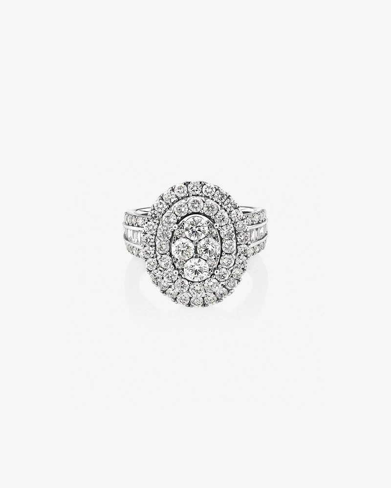 Oval Cluster Ring with 2.50 Carat TW of Diamonds in 14kt White Gold