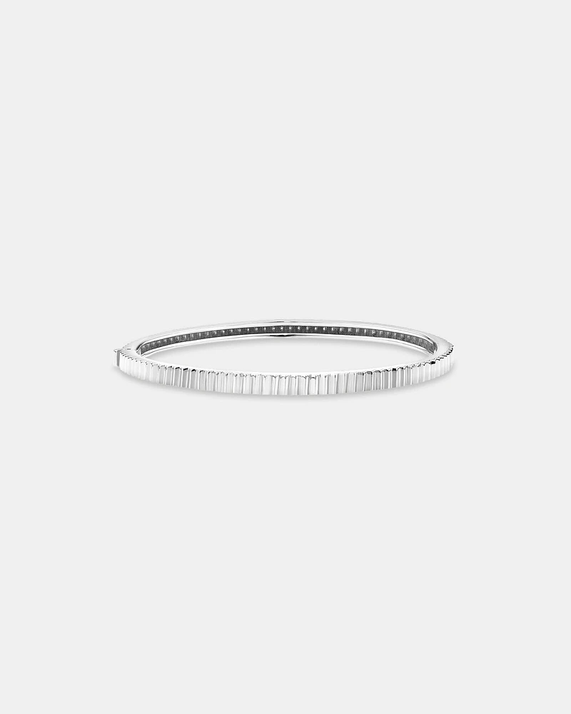 Ribbed Oval Hinge Bangle in 10kt White Gold