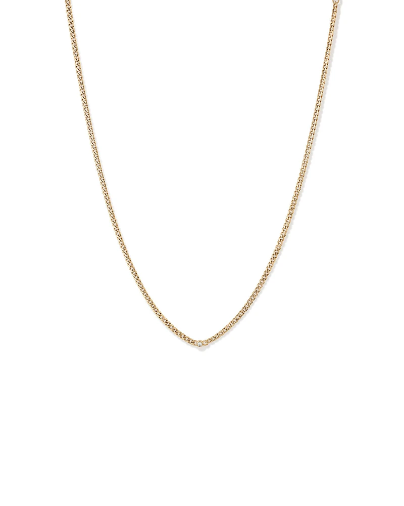 Diamond Accent Curb Chain Necklace in 10kt Yellow Gold