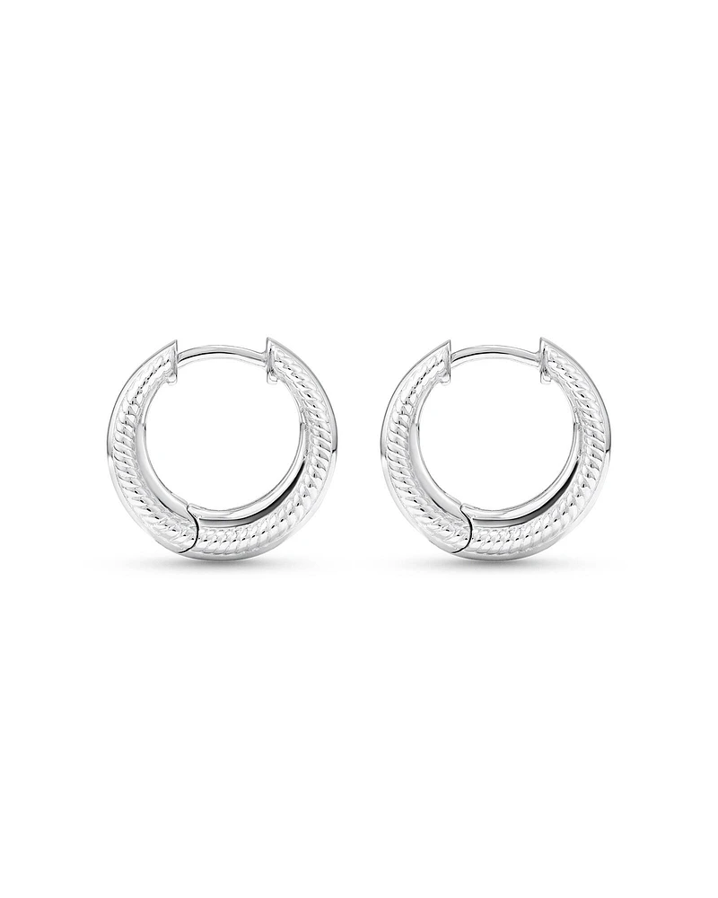 Textured Tapered Dome Huggie Earrings in Sterling Silver