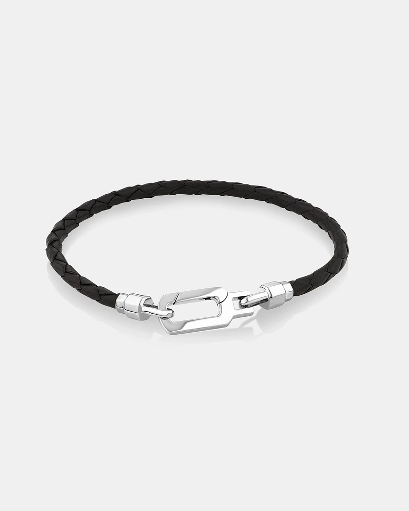 Men's Braided Leather Bracelet with Sterling Silver