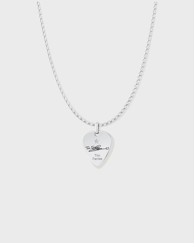 INXS Tim Farriss Engraved Guitar Pick Pendant with Chain in Recycled Sterling Silver