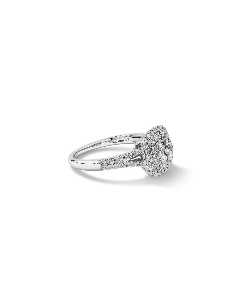 0.65 Carat TW Cushion Cluster Halo Diamond Ring in 10kt White Gold