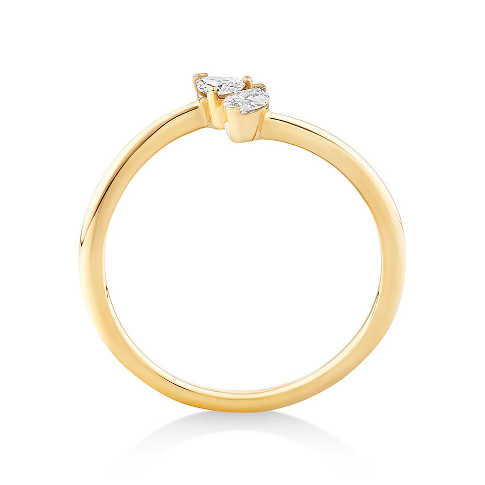 0.24 Carat TW Marquise and Pear Cut Laboratory-Grown Diamond Two Stone Ring in 10kt Yellow Gold