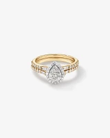 0.75 Carat TW Pear Shaped Cluster Engagement Ring and Wedding Ring Bridal Set in 14kt Yellow & White Gold