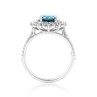 London Blue Topaz Lacy Halo Ring with .50TW of Diamonds in 10kt White Gold