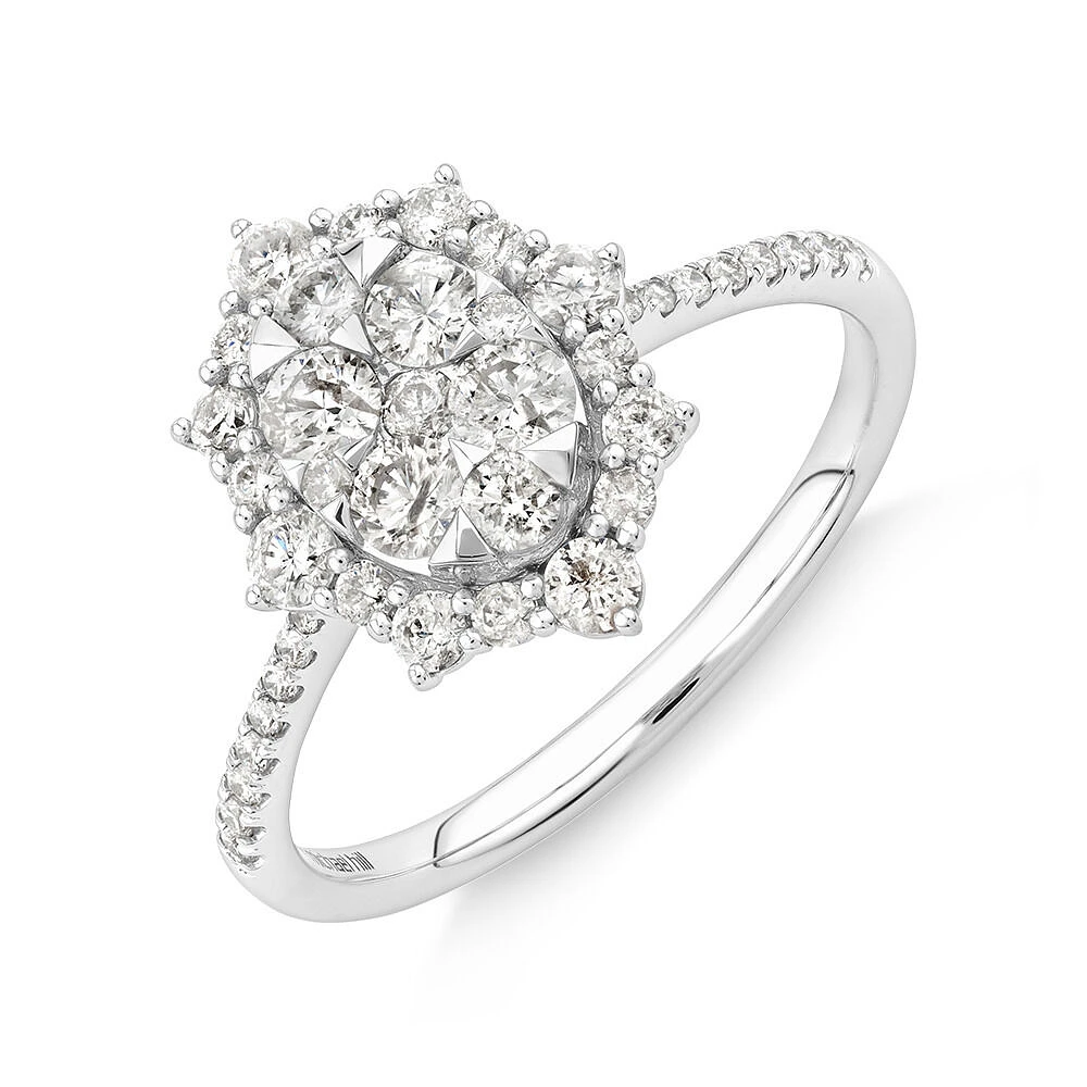 Halo Engagement Ring with .93TW of Diamonds in 14k White Gold