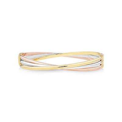 Tri Tone Oval Russian Bangle in 10kt Yellow, Rose and White Gold