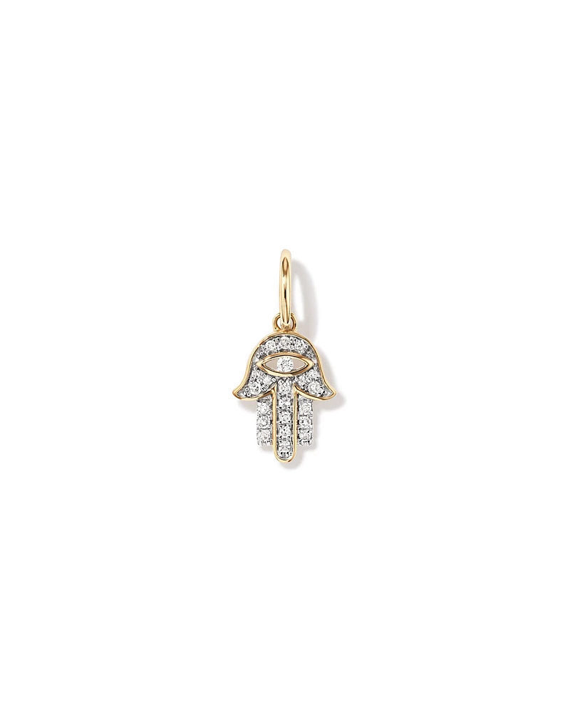 Diamond Hamsa Hand Pendant in 10kt Yellow Gold
