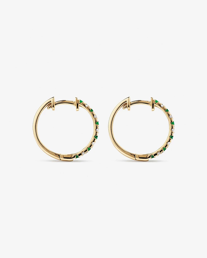 0.22 Carat TW Diamond and Created Emerald Huggie Hoop Earrings in 10kt Yellow Gold