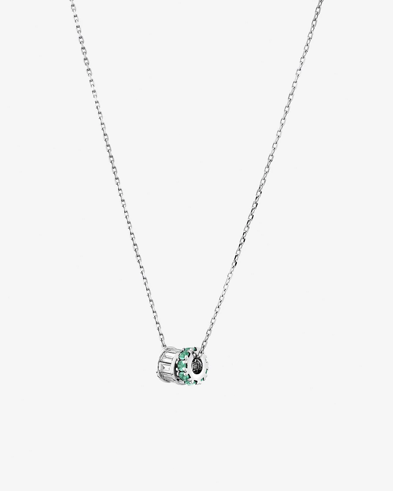 Emerald & Diamond Rondell Pendant with 0.21 Carat TW in 10kt White Gold