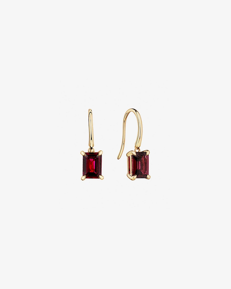 Garnet Drop Earrings in 10kt Yellow Gold