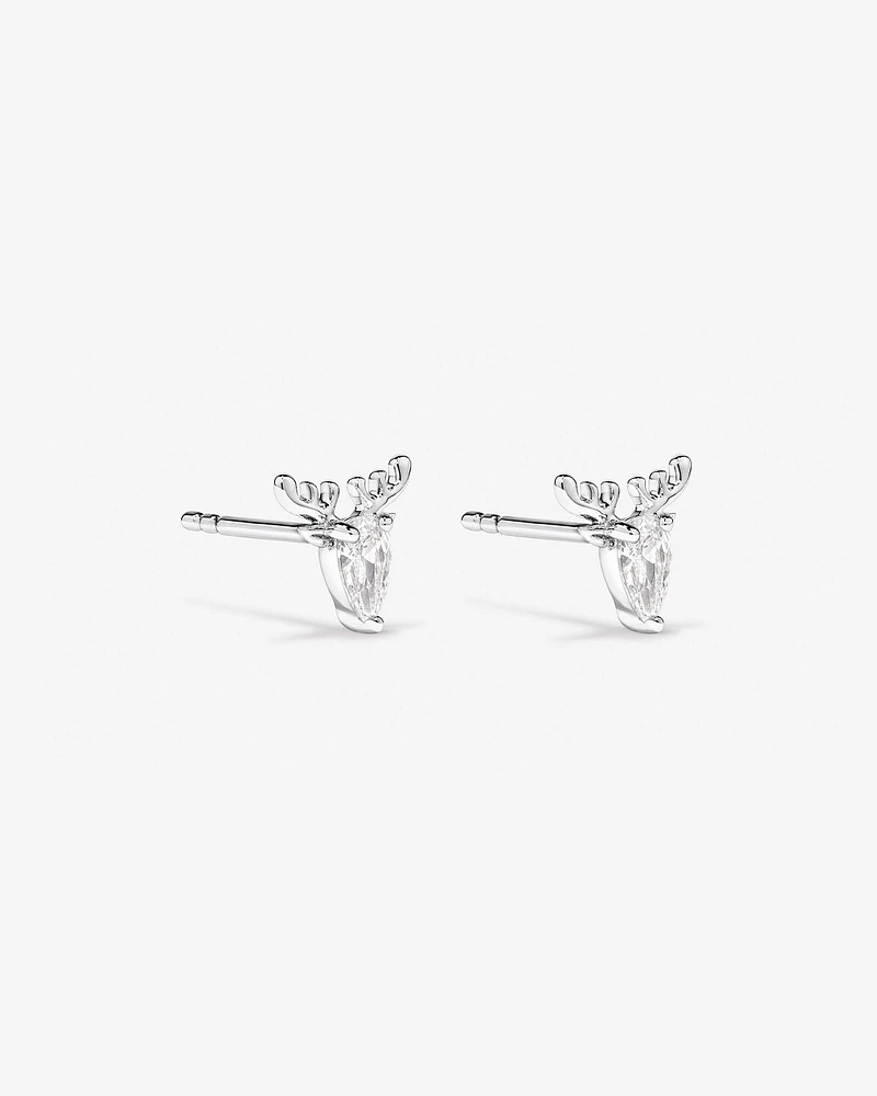 Cubic Zirconia Reindeer Stud Earrings in Sterling Silver