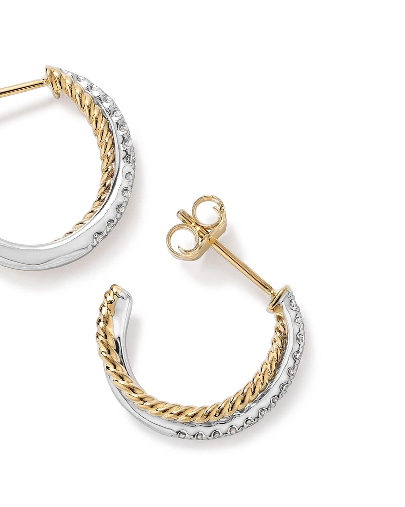 Crossover Hoop Earrings with .20 Carat TW Diamonds in Sterling Silver and 10kt Yellow gold