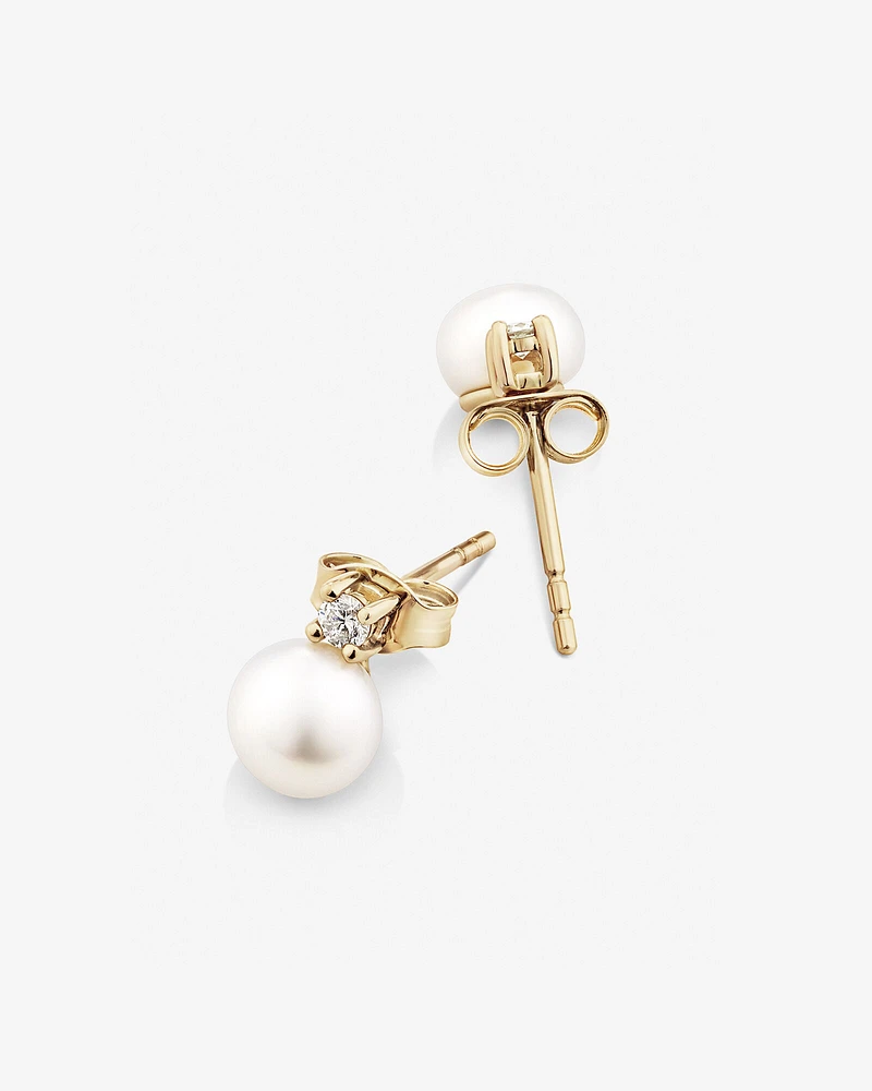 Drop Earrings with Cultured Freshwater Pearl & Diamond in 10kt Yellow Gold