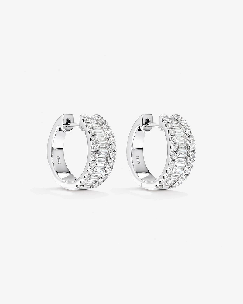 Boucles d'Oreilles Créoles Dot Dash de Diamant de 1,00 Carat TW en Or Blanc 14kt