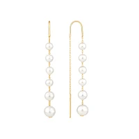 Threader Earrings with Cultured Freshwater Pearls in 10kt Yellow Gold