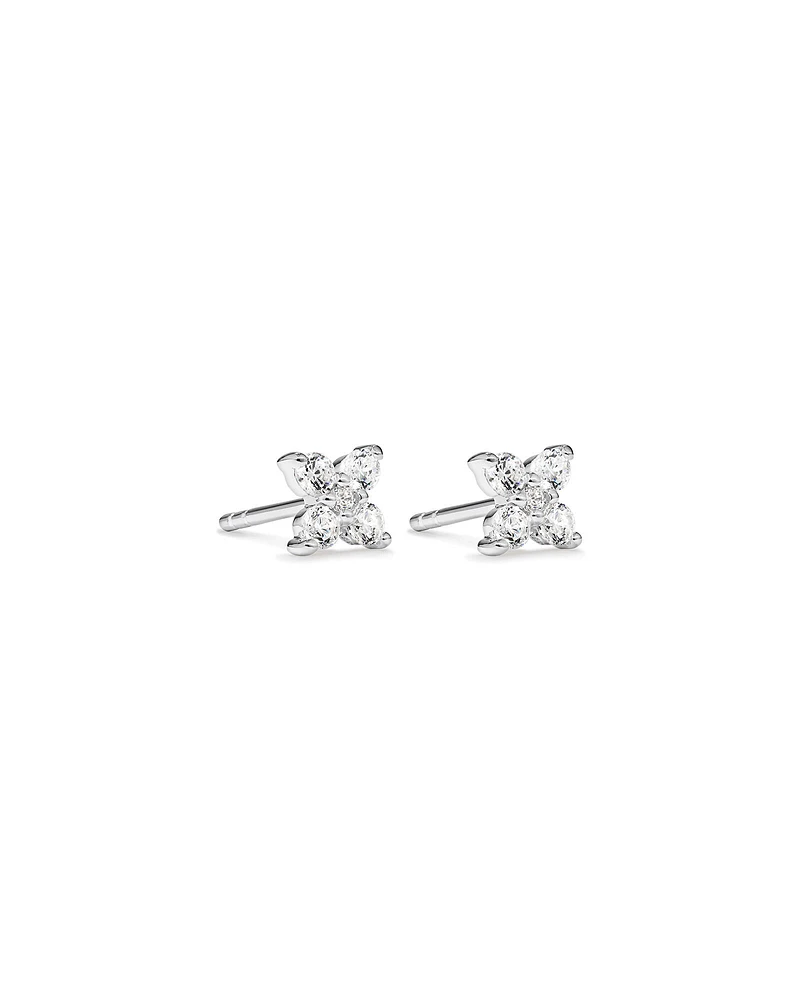 Boutons d'oreilles fleuries en argent sterling avec zircon cubique