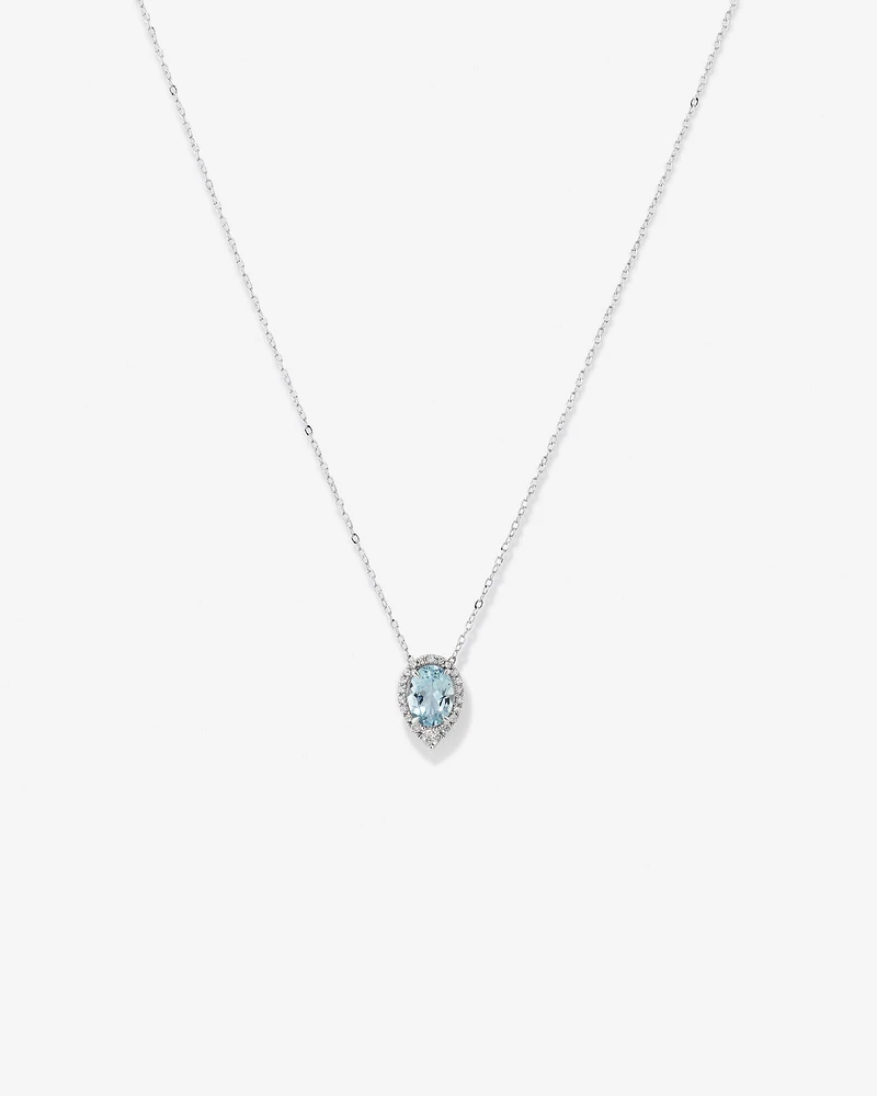 Halo Necklace with Aquamarine & 0.19 Carat TW of Diamonds in 10kt White Gold