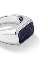 Men's Blue Sodalite Gemstone Rectangle Signet Ring in Sterling Silver