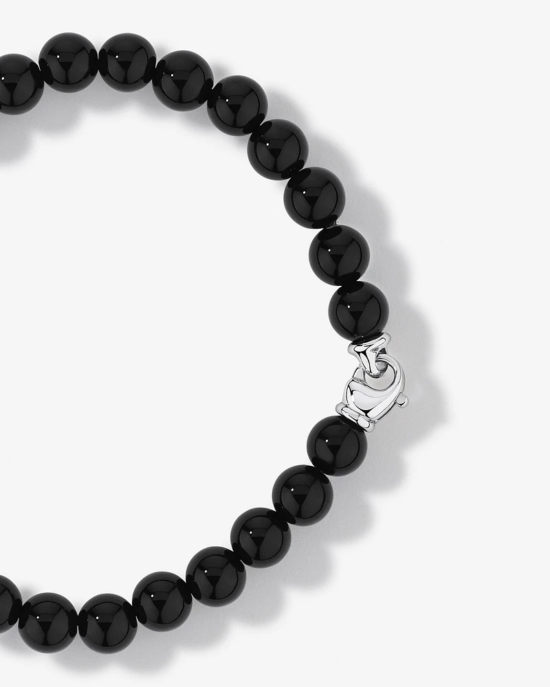 Men's Onyx Gemstone and Black Diamond Bead Bracelet in Sterling Silver