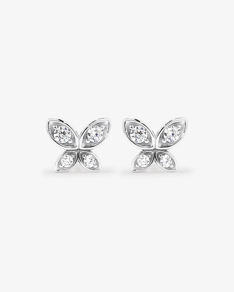 Cubic Zirconia Butterfly Stud Earrings in Sterling Silver