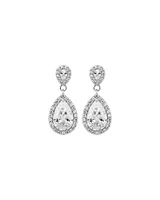 Pear Cubic Zirconia Halo Drop Stud Earrings in Sterling Silver