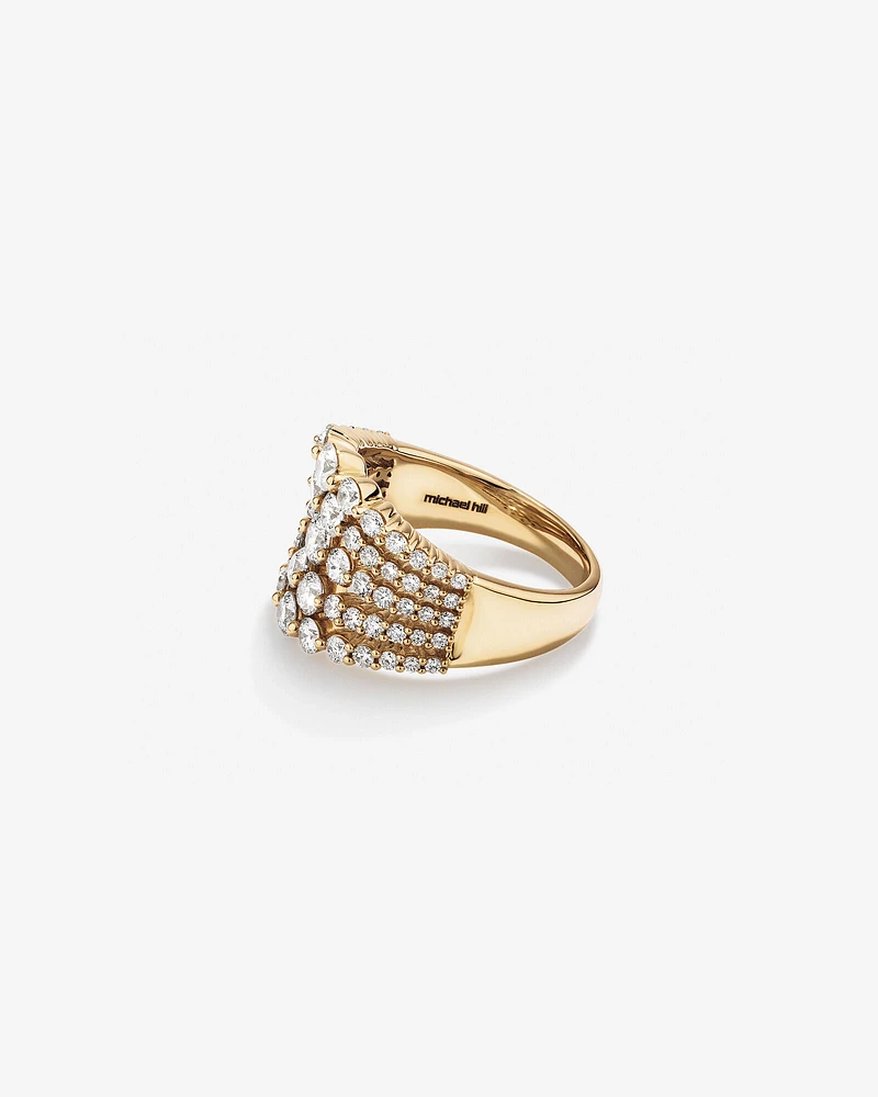 Graduated Multi Row Ring with 2.00 TW Diamonds in 18kt Yellow Gold