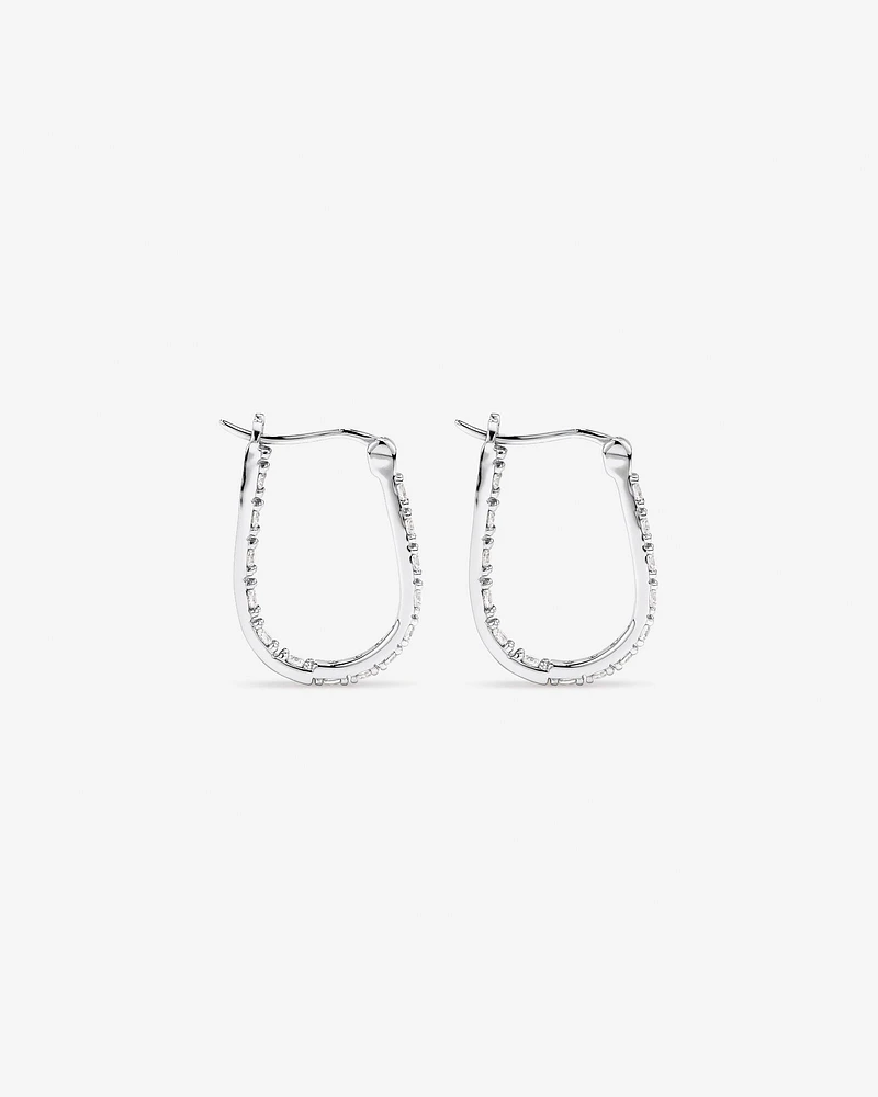 Boucles D'Oreilles Créoles En Forme De Fer À Cheval Pavées De Zircon Cubique En Argent Sterling