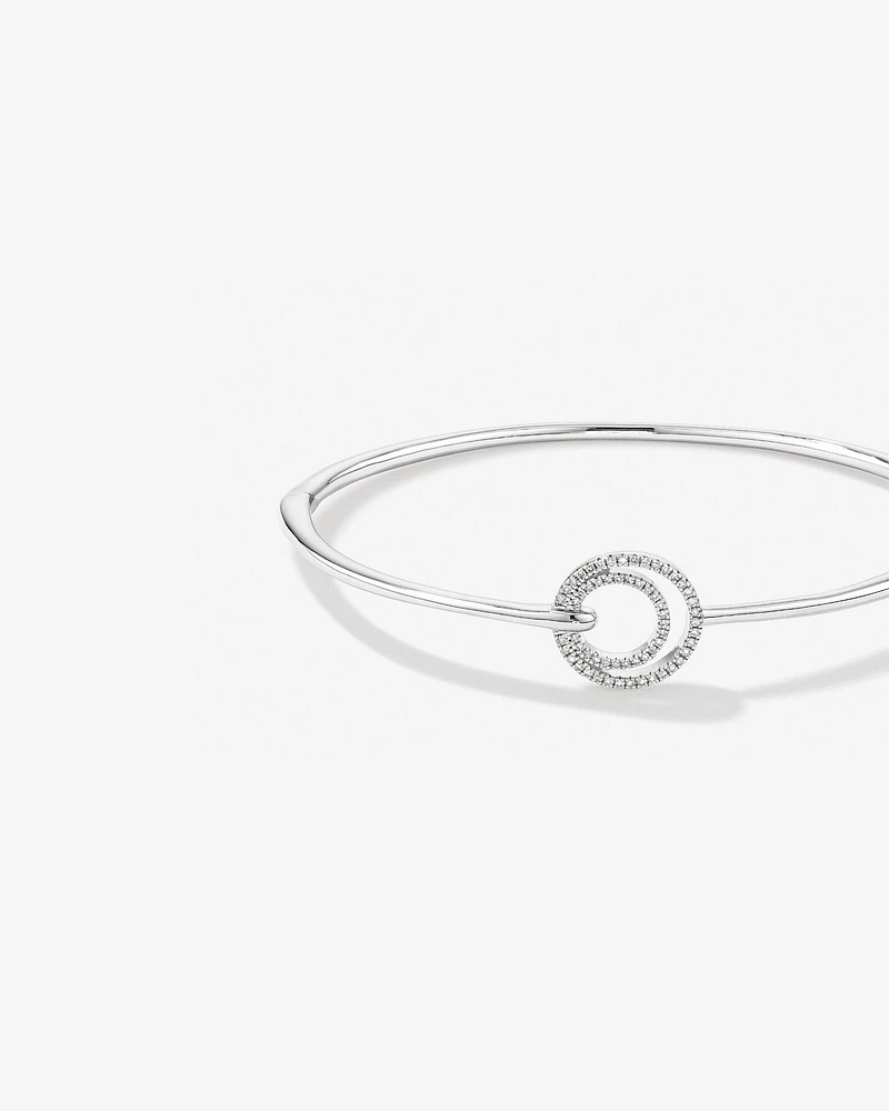 Fine Double Circle Diamond Bangle in Sterling Silver