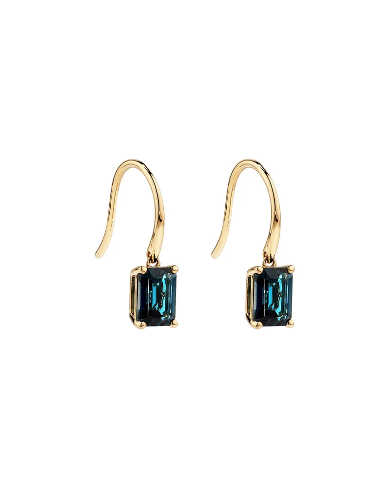 Emerald Cut London Blue Topaz Gemstone Drop Earrings in 10kt Yellow Gold