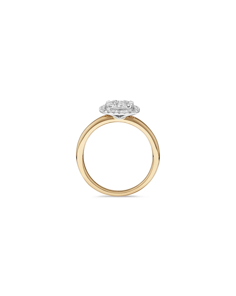 0,50 Carat TW Bague avec grappe de diamants en forme de coussin en or jaune & blanc 14kt