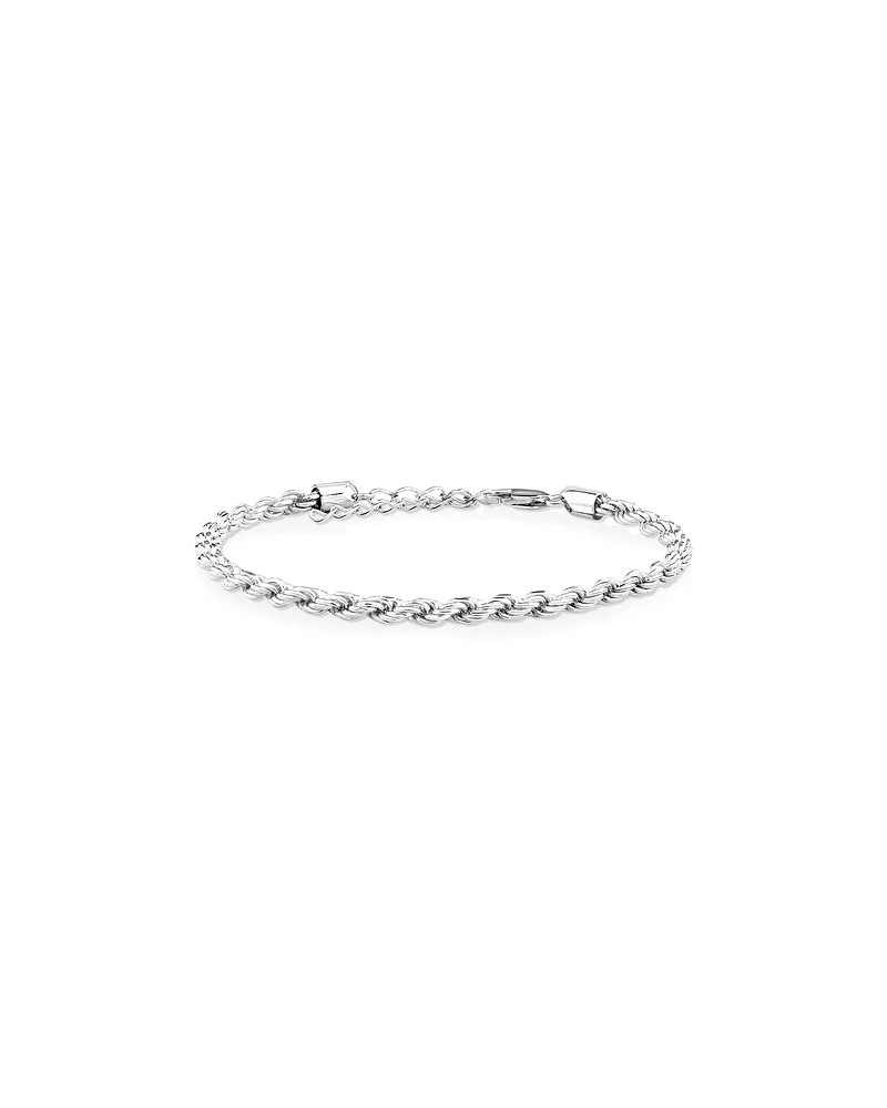 Bracelet à chaîne cordelette en argent sterling de 24 cm, largeur de 4 à 4,5 mm