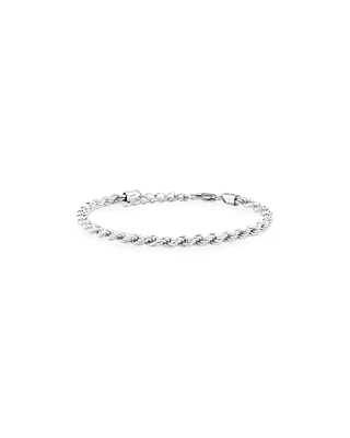 Bracelet à chaîne cordelette en argent sterling de 24 cm, largeur de 4 à 4,5 mm