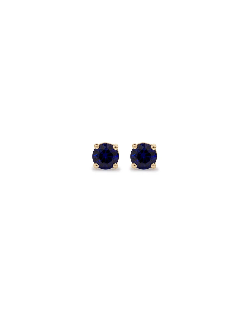 Round Blue Created Sapphire Birthstone Stud Earrings in 10kt Yellow Gold