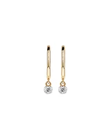 Round Brilliant Diamond Drop Sleeper Earrings in 10kt Yellow Gold